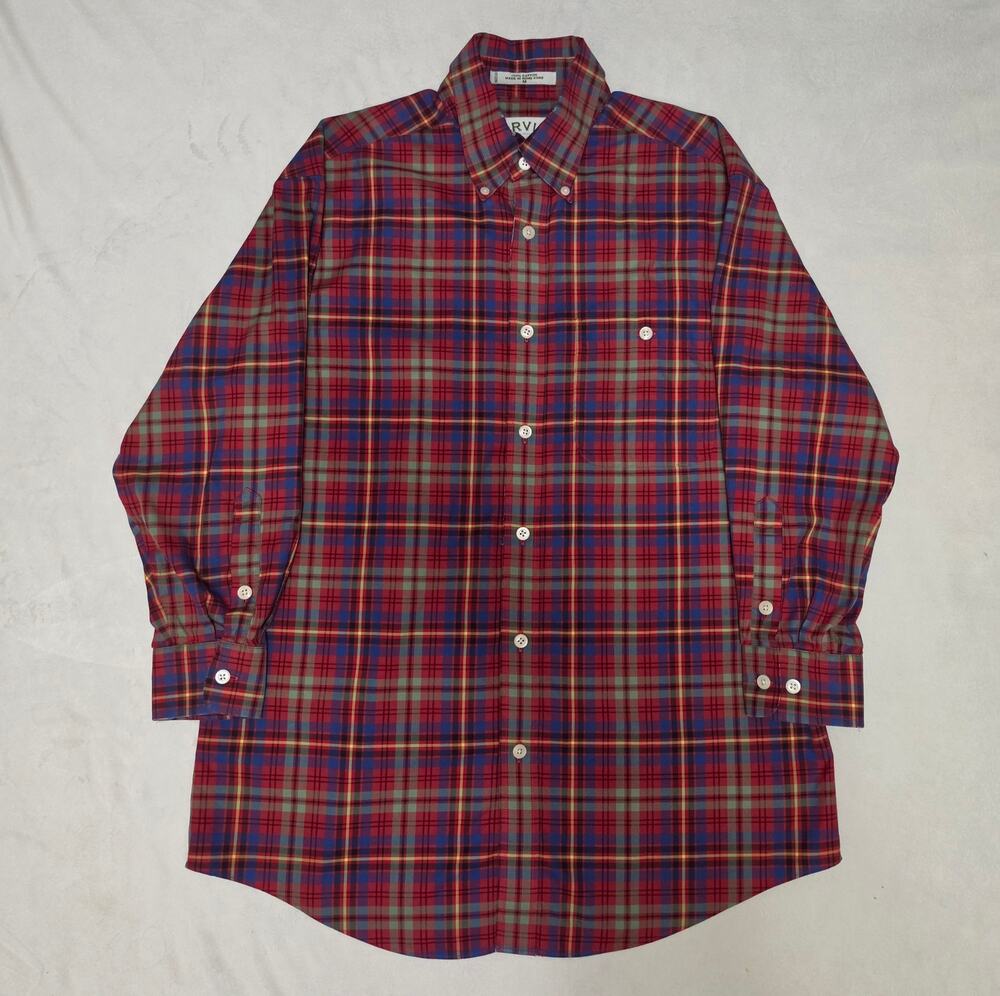 VNTG Orvis Plaid Button Down Shirt Mens Medium Red Long Sleeve Cotton Hong Kong